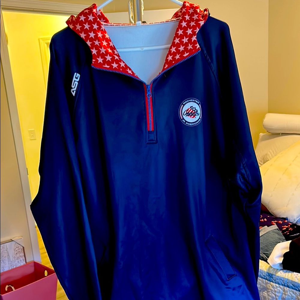 Navy Blue Pullover with Red Star Hood